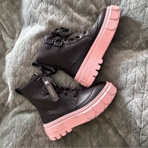 Black and Pink Sorel Boots